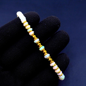 HAYAAT GEMS Rainbow Multi <b>Fire</b> Opal Roundel Beads Gemtone Imitation Pearl Romantic Unisex Bracelet Gift - Product Image 4