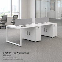 Poste de travail de bureau pour 4 personnes avec armoires de rangement et séparateurs en tissu, 2800 mm, blanc, mobilier de bureau modulaire