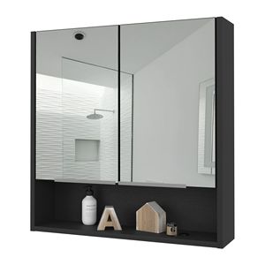 Armadietto Portamedicinali Lexington con Finitura Wengue Nero, Specchio e Tre Ripiani Interni per Uso Bagno - Product Image 6
