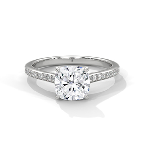 Bague de fiançailles pour femme en or blanc 14K avec diamant Moissanite taille coussin, sertie de griffes et pavé, style classique - Product Image 1