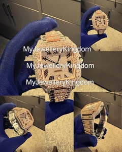 Montre à mouvement quartz avec boîtier carré en acier inoxydable, bracelet en moissanite, résistance à l'eau 10 bars, design entièrement serti, verre en cristal - Product Image 2