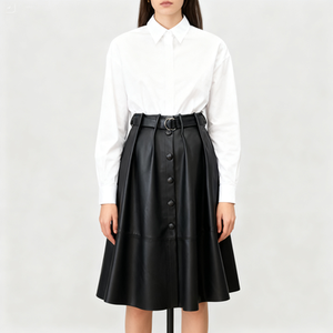 Mini-jupe noire en similicuir PU pour femme - Taille haute, coupe trapèze avec ourlet à volants, personnalisable pour le printemps et l'été, et service OEM/ODM - Product Image 3