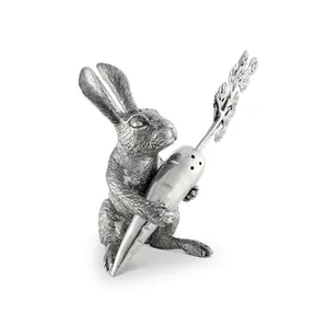Handmade Silver Rabbit Sculpture With Carrot Table Decor <b>Easter</b> Animal Figure Traditional Home Accent Living Room Decoration - Product Image 4