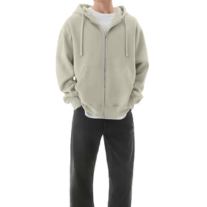 Sweat-shirt à capuche zippé pour homme, couleur unie, en molleton, coupe décontractée oversize, manches classiques, 100 % coton tricoté, pour l'automne et l'hiver - Product Image 5