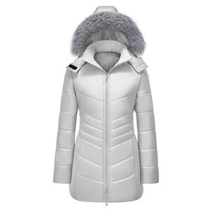 เสื้อโค้ทกันหนาวผู้หญิงแบบยาว อุ่นหนา บุนวมอย่างดี มีสไตล์ สำหรับอากาศหนาว พร้อมฮู้ดขนสัตว์ถอดออกได้ สวมใส่สบาย - Product Image 1