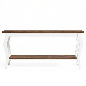 Consolle Lunga in Stile Vintage, Tavolo Laterale di Lusso dal Design Moderno in Legno Teak e Marmo per Ingresso, Casa, Appartamento, Hotel - Product Image 2