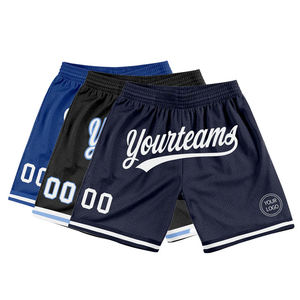 Short de basketball personnalisable au genou: bleu foncé, short athlétique double couche pour homme - Product Image 2