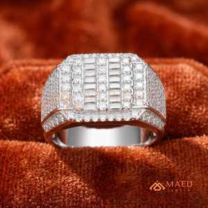 Men's Baguette Moissanite <b>Ring</b> Silver Tone <b>Iced</b> Out Hip Hop Statement <b>Ring</b> Round Cut Luxury Jewelry Gift Men - Product Image 1