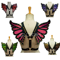 Harnais corporel en similicuir vert avec ailes de papillon – Pièce dorsale féerique en similicuir pour festival et rave – Fournisseur de harnais de costume