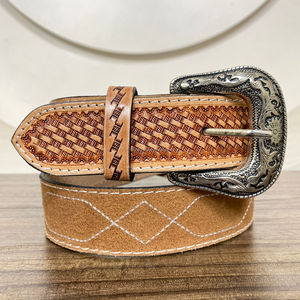 Ceintures en cuir suédé de qualité supérieure faites à la main avec point de botte et tissage de panier occidental ceintures de Cowboy et de Cowgirl en cuir de vache pour hommes et femmes - Product Image 6