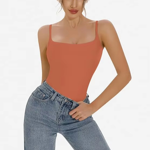 Women Summer Knitted Cotton Spandex Crop Tank Top Breathable Eco-Friendly Collarless Casual All-in-One Built-in Pads Custom 160g - Product Image 1