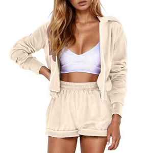 Ensemble assorti de chemise à capuche courte et short pour femme, nouvelle collection été, ensemble deux pièces pour le sport, tenue décontractée pour femme - Product Image 5