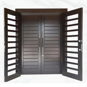 Puerta Principal Moderna de Madera Sólida GA-54L, Diseño de Doble Raya Ranurada para Villa, Tamaño Personalizado, Buena Calidad - Product Image 3