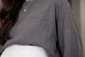 Oneten Apparels Women Grey Crew Neck <b>Top</b> <b>White</b> Wide Leg Pants 2 Piece Set - Product Image 6