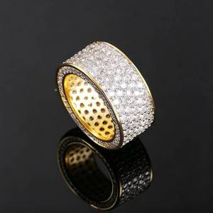 Men's Gold Plated Iced Out Wide Band Micro Pave <b>Cubic</b> <b>Zirconia</b> Hiphop Cocktail <b>Ring</b> - Product Image 1