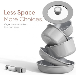 Ensemble de cuisson complet 8 pièces antiadhésif avec revêtement céramique – Poêles, casseroles, cuiseurs vapeur et accessoires de différentes tailles, compatibles four et lave-vaisselle - Product Image 2