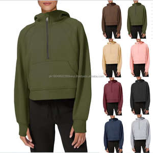 Sweat-shirt pour femme avec logo personnalisé, sweat à capuche avec fermeture éclair, haut épais pour femme, sweat-shirt noir uni pour l'automne - Product Image 1