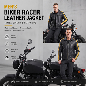 Chaqueta de Cuero de Diseño Personalizado para Hombre, Chaqueta de Motociclista de Cuero Vacuno Genuino, Chaqueta de Cuero con Bolsillo en el Pecho para Hombre - Product Image 4