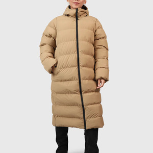 เสื้อแจ็คเก็ตผู้หญิงแบบยาวมีฮู้ดบุผ้านวม แขนยาว เสื้อโค้ทกันหนาวบุใยโพลีเอสเตอร์หนา ปิดด้วยซิป สีพื้น - Product Image 1