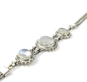 925 Sterling Silver Beautiful Fine Chain & Link <b>Bracelet</b> Classic Adjustable Bangle with <b>Rainbow</b> Moonstone - Product Image 2