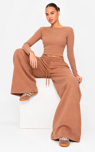 Pantalon de jogging ample et décontracté pour femme, marron uni, en polyester et coton, coupe oversize, vente en gros - Product Image 5