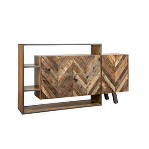 Buffet de rangement et bar à domicile en bois de manguier moderne de luxe à motif chevron, meuble pour salon, salle à manger, hôtel - Product Image 2