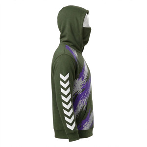 Sudadera con Capucha Ninja Verde Cazador de Alta Calidad, Personalizada, Transpirable, con Rayas Violeta y Chevrons Blancos, de Algodón y Felpa NEXTEX - Product Image 4