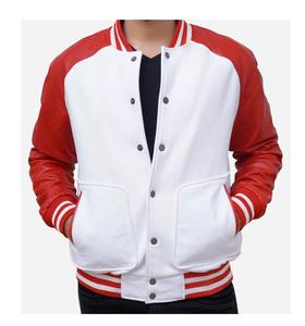 Veste de baseball varsity pour homme, respirante, en laine, avec manches en cuir et broderies décoratives - Product Image 1