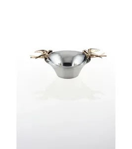 Bol décoratif en métal contemporain avec poignées en forme d'oiseaux, finition polie faite à la main, pour centre de table - Product Image 1