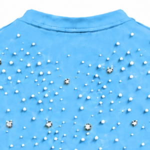 Unisex <b>Sky</b> <b>Blue</b> Pearl Studded T Shirt Trendy Round Neck Short Sleeve Pearl Beaded Fashion <b>Top</b> for Everyday Wear and Party Outfit - Product Image 4