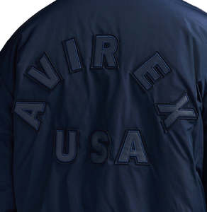 Customized 100%High Quality Avirex Navy Blue Bomber Jacket OEM/ODM Service Zipper Closure <b>Stand</b> Collar Ribbed Cuff Custom Fabric - Product Image 6