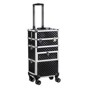 Cassetto Piatto Sinistro 2-in-1 con Ruote Universali Staccabili, Guide Frontali in Alluminio con Motivo a Diamante, Borsa e Valigetta Cosmetica Nera - Product Image 2