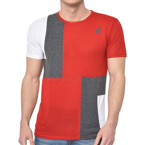 Men's Color Blocked Short Sleeve T-<b>Shirt</b> Red Gray White <b>Patchwork</b> O-Neck Casual Knitted Regular Fit - Product Image 6