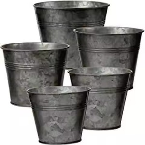Galvanized Metal Flower <b>Pot</b> With Saucer Indoor Plant Container Circular Design Style Home Use Planter <b>Pot</b> - Product Image 3