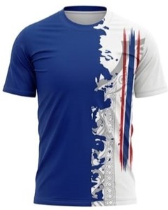 Men's Blue White Striped Crew Neck Short Sleeve Breathable <b>Polyester</b> <b>T</b>-<b>Shirt</b> Slim Fit All Seasons Digital Printing Front Logo - Product Image 3