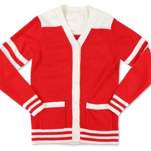 Cárdigan Rojo de Punto para Mujer, Cuello en V, Manga Larga, Botones en Contraste, Estilo Clásico, para Todas las Temporadas, Sisterhood - Product Image 1