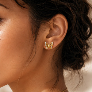 s925 Western Unique 925 Silver Prong Setting Butterfly Fine ZIRCON Stud Earrings - Product Image 3
