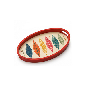 Plateau de service Concept Home, motif de feuilles colorées, fond crème, poignée décorative, usage résidentiel, écologique, incassable - Product Image 4