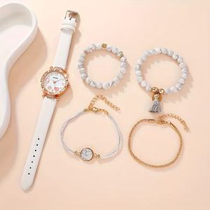 Lot de 7 montres à quartz pour femme, bracelet en cuir PU, montre-bracelet en alliage avec aiguilles, ensemble de bijoux 192045 - Product Image 4