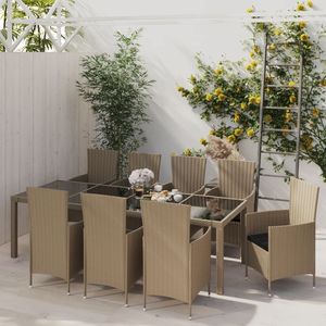 Set da pranzo da esterno Beige in Poly Rattan da 11 pezzi con cuscini per uso giardino - Product Image 1