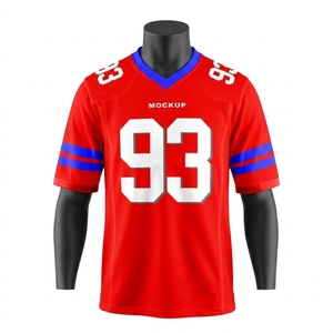 Camiseta de Fútbol Americano Personalizada para Hombre, Cuello en V Rojo, Manga Corta, Absorbe la Humedad, Impresión Sublimada, Número de Equipo 93, Corte Regular para Adulto - Product Image 1