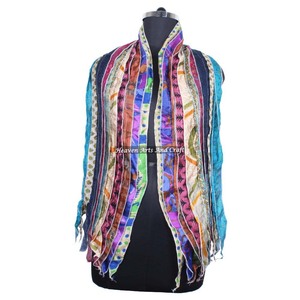 Écharpe vintage en soie à 10 bandes Patti pour filles SC001 – Stole tendance avec patchs de sari indien, écharpe réversible colorée - Product Image 3