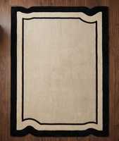 Tapis rectangulaire classique avec centre bleu et bordure crème marine, en laine tuftée, antidérapant, pour salon