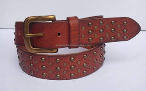 Ceinture rivetée personnalisée pour hommes, ceinture décontractée en cuir marron pleine fleur pour jeans avec boucle en laiton massif, commande en gros - Product Image 2