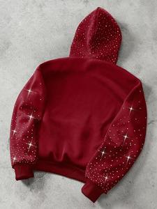 Sweat-shirts pour hommes ornés de strass rouges, coupe oversize, en molleton de coton, style streetwear, service de production de vêtements lourds - Product Image 2