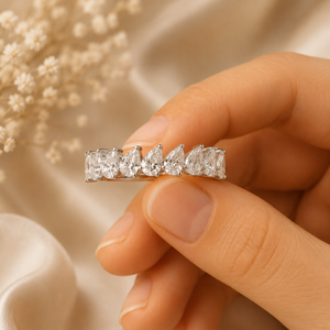 Luxury Pear Lab Grown Diamond Band | 10K White Gold Anniversary Wedding <b>Ring</b> | Elegant Stackable Bridal Band | Fine Jewelry Gift - Product Image 3