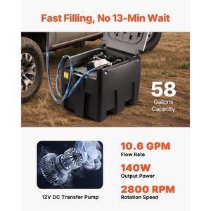 Serbatoio Diesel Portatile da 58 Galloni con Pompa di Trasferimento Elettrica 12V, Portata 10 GPM, Tubo in Gomma da 13,1 Piedi, Attrezzatura per Veicoli - Product Image 6