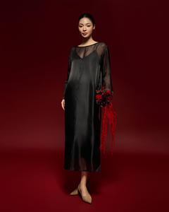 Vestido Formal Casual de Maternidad de Verano Elegante de Organza Transparente con Manga Larga, Cuello Redondo de Seda y Corte Recto ODM - Product Image 1