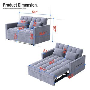 Divano letto matrimoniale in velluto a coste con letto estraibile, 2 morbidi cuscini e tasca laterale portaoggetti - Product Image 4