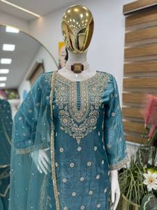 Designer Fandy Silk Suit Set with <b>Sequin</b> Embroidery & Moti Work Dupatta for Women - Product Image 2